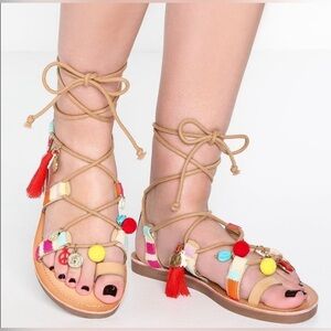 Colorful Strappy Sandals with Tassels